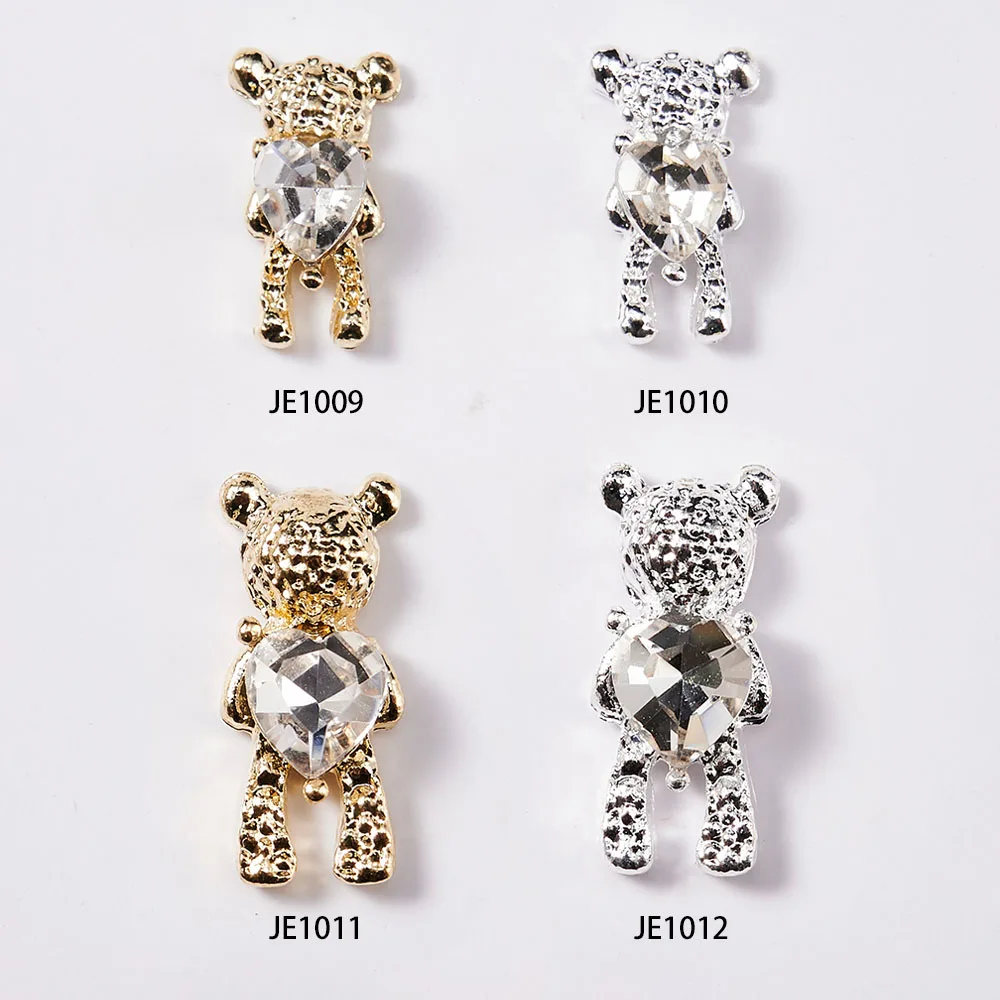 3D Luxury zircone Alloy Bear 3D Nail Charms con Clear Love-Heart Crystal Metal Bear Nail Art 7 x1 0mm/15mm fai da te Kawaii Cute Bear & *