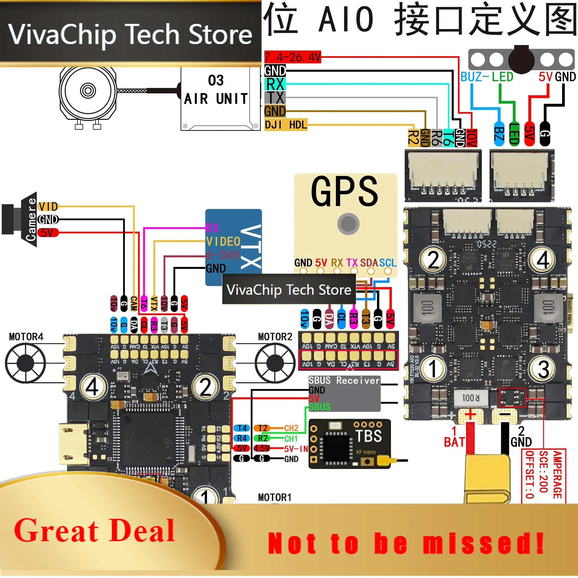 VivaCTHakrc F7220 40a 2-6s Blheli_32 Aio Flight Controller - 20x20mm
