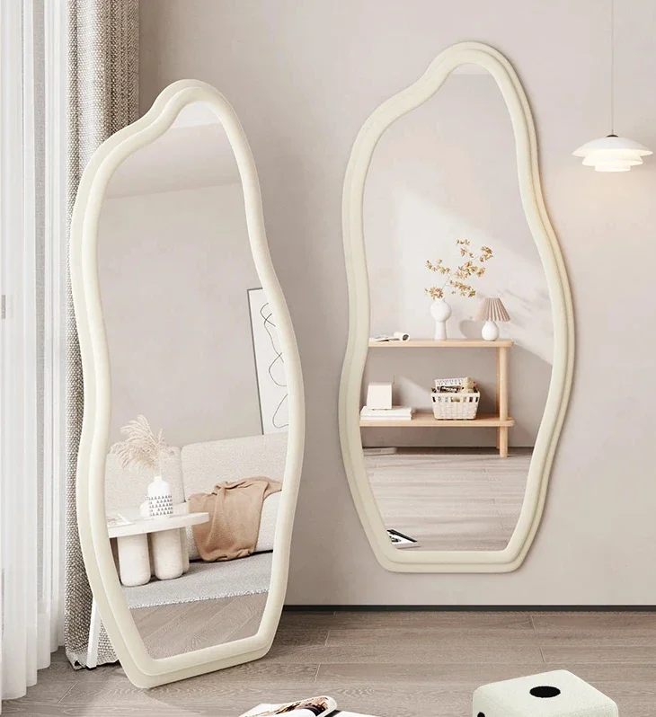 Household Full-Length Mirror Light Luxury Floor Mirror Wall-Mounted Bedroom Dressing Mirror Shaped