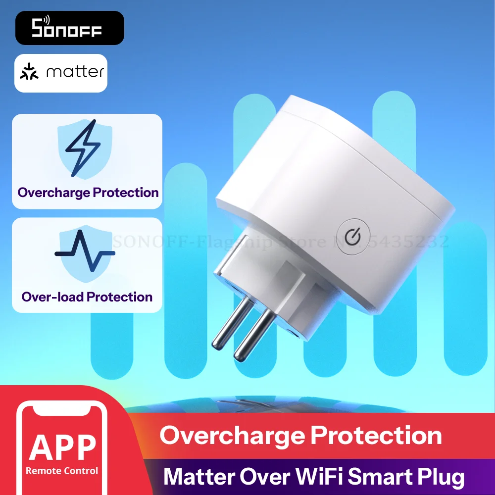 

SONOFF S61STPF Matter Over WiFi Smart Plug S61s TPF Smart Socket Energy Guardian Energy Electricity Monitoring Matter Compatible