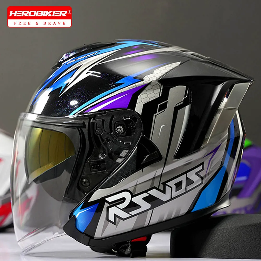 

Electric Scooter Motorbike Helmet For Men and Women Vintage Dot Approved 3/4 Open Face Motorcycle Helmets With Double Visors