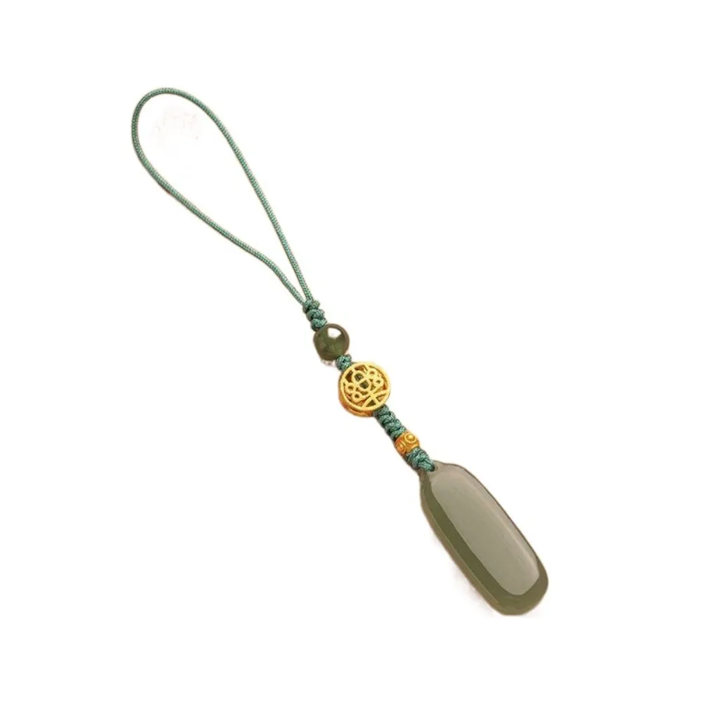 Fashionable Natural Hetian Jade Car Key Ring Tranquility Peace Key Pendants Green Personality Pendant Mobile Phone Chain Couple