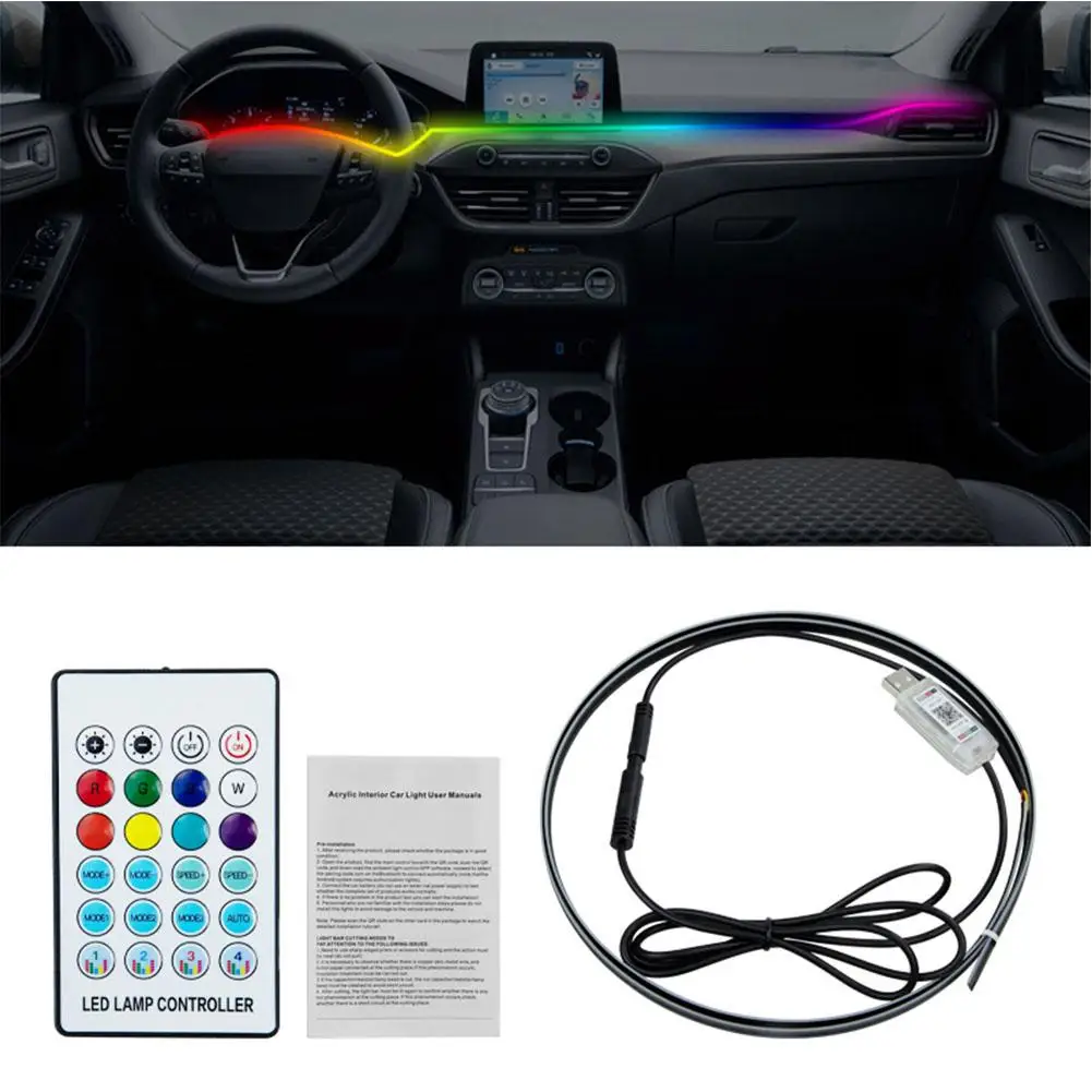 Full Color Streamer Car Ambient Lights RGB APP 64 Color Strip Atmosphere LED Acrylic Interior Symphony Lamps Universal Hidd E1B3