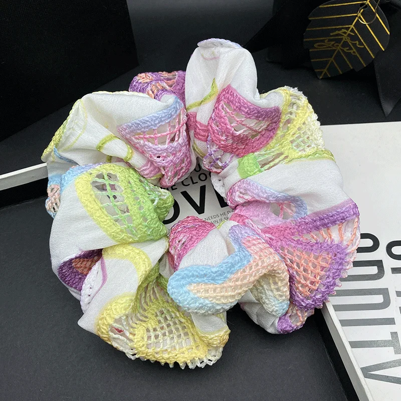 

Light luxury new lace hollow-out rainbow large elastic hair band, summer fashionable and fresh hair tie, bun hair accessory, hai