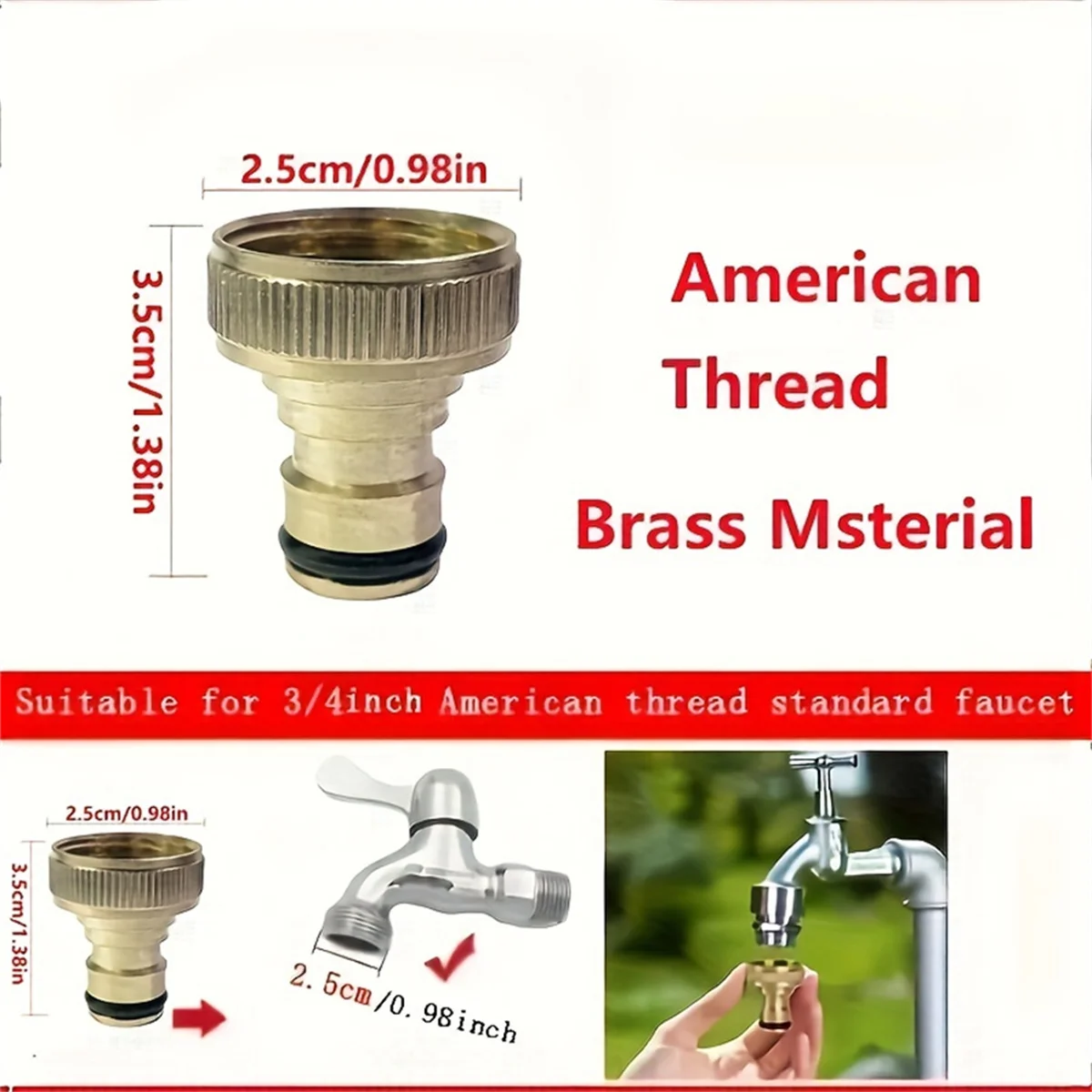 3/4 inch Threaded Garden Water Pipe Fittings, Watering Equipment, High-Pressure Cleaning Machine, Hose Fittings, Brass ﻿ view 3