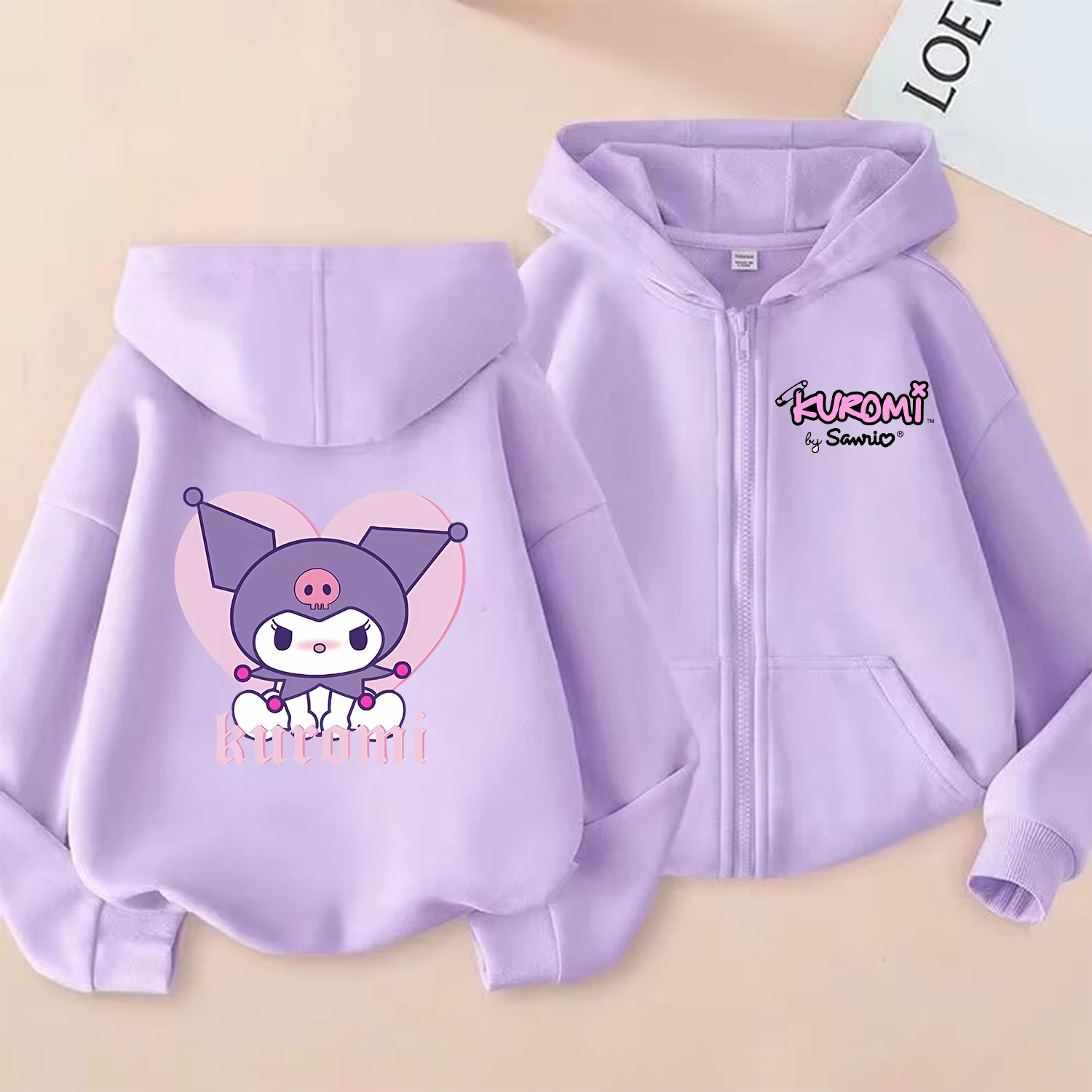 Kuromi Zipper Hoodie Cute Cartoon Girls Coat Fashion Thin Clothes Purple Long-sleeved Jacket Kids Anime Pattern Sweatshirt Gift