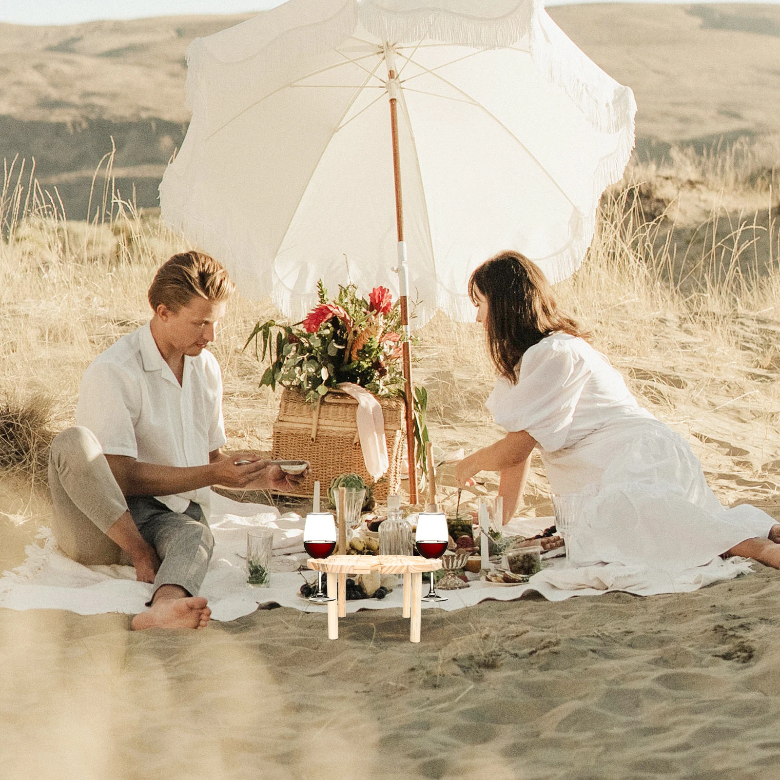 

Wooden Dining Table Outdoor Wine Portable Picnic Khaki Desk Storage Holder Foldable Use Fruit Garden Furniture