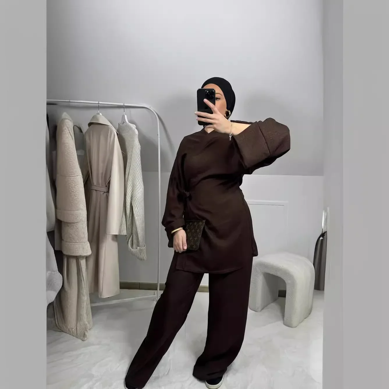 2024 Islam Truthahn schlichtes Top und Hosen passt Nahost Kleidung Palästina Frauen islamische Kleidung schwarz Kaftan Abaya setzt Erwachsene