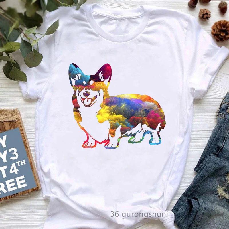 Just Breathe Everything Is Going To Be Abey Graphic Print Tshirt Girls Kawaii Corgi T Shirt Women Dog Lover T-Shirt Femme