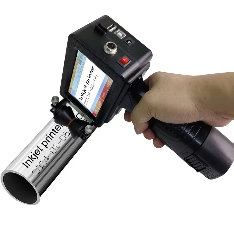 Handheld Inkjet Printer Portable Gun Date Coder for Number Expiry‑Date Batch Logo QR Code Printing on Pipes Metal Surface