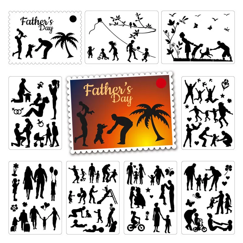 

9pcs Reusable Hollow Parent-child Painting Templates Fast Draw Silhouette Stencils Art Templates DIY Craft Graffiti Stencils