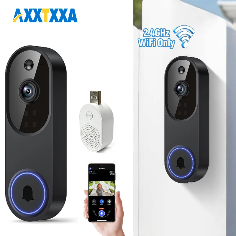 1080P Wireless Video Doorbell Camera, Outdoor Surveillance Cameras, FHD Live View, Cloud Storage, AI Human Detection