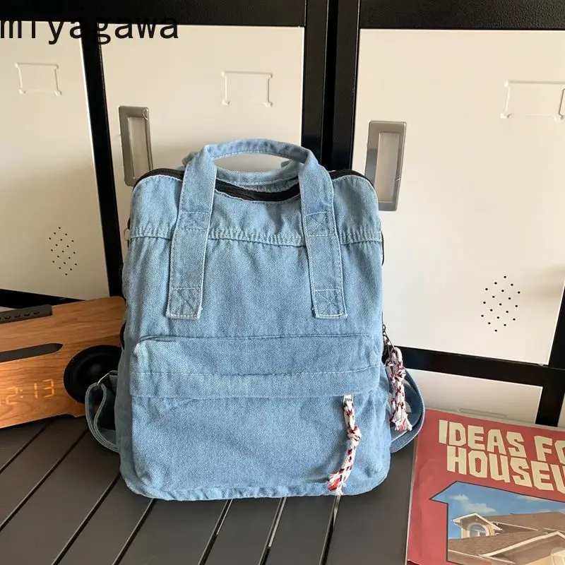 Miyagawa Backpack for Female Students Instagram Causal Large Capacity Denim Canvas Retro Travel School Backpacks Bag