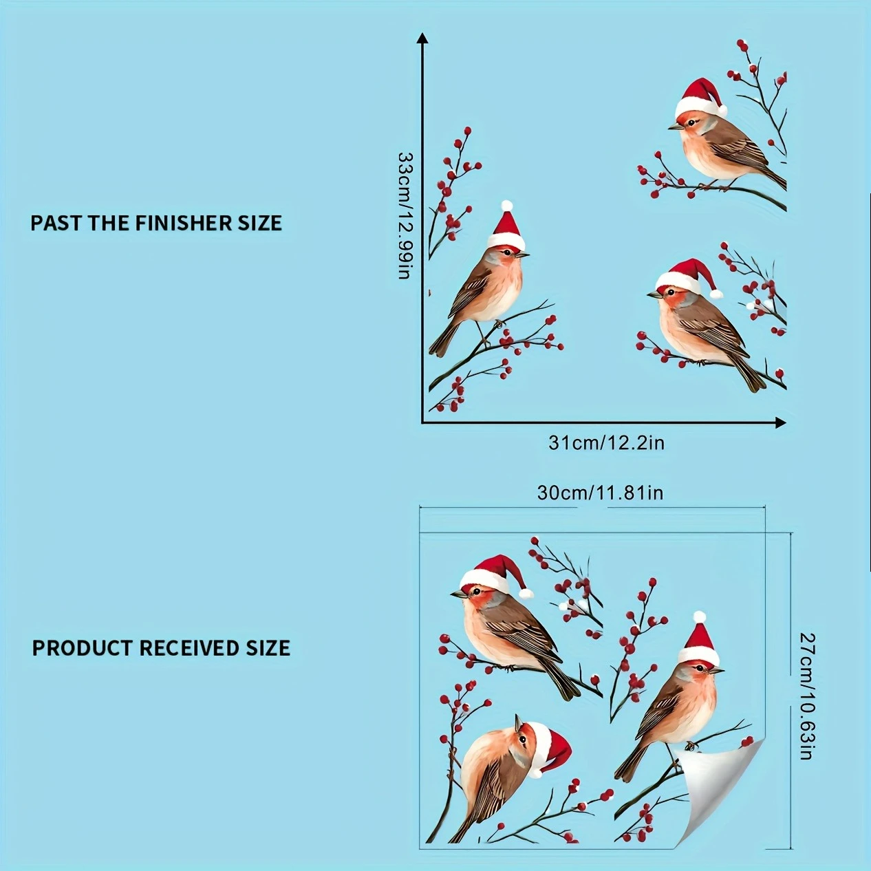 1 قطعة ثلاثة طيور في قبعات سانتا ملصقات نافذة عيد الميلاد موضوع فروع التوت الأحمر ملصقات الحائط الزخرفية للزجاج والنافذة