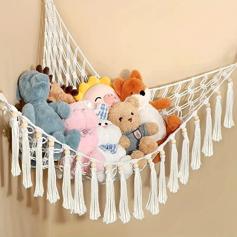1Pc Toy Hammocks Wall Corner Hanging Storage Net Organizer Woven Kids Stuffed Mesh Hammock Baby Animal Rope Hammock Bag Cotton