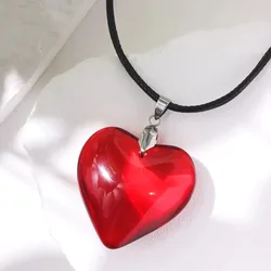 Colorful Big Heart Shape Pendant Necklace Simple Transparent Glass Puffy Love Heart Beaded Clavicle Chain Necklace BigLove Heart