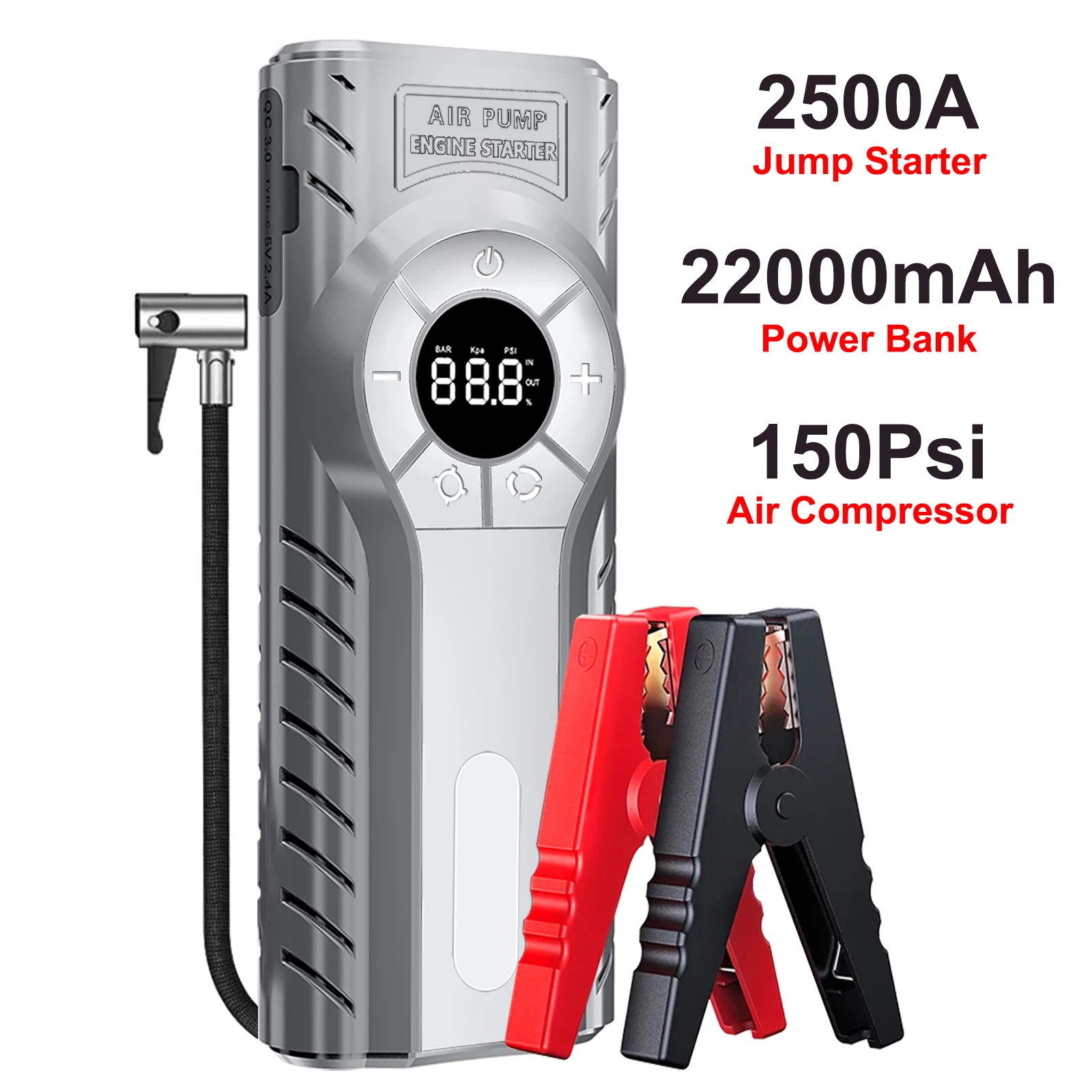 

GKFLY Car Jump Starter 2500A Power Bank Car Battery with Air Compressor LCD Screen Battery Booster for Gas/ Diesel Auto