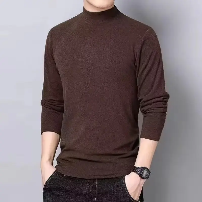 Men's Autumn and Winter Solid Fake Collar German Velvet Long Sleeve Thermal Bottom Shirt Thermal Inner Top