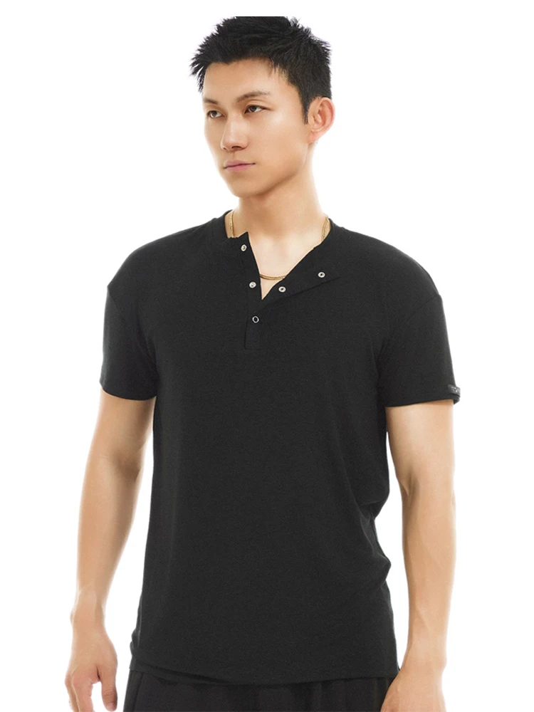 2025 chemises à manches courtes adulte mâle danse latine Performance Costumes pour hommes Chacha Rumba Tango robe danse latine hauts DQS19698