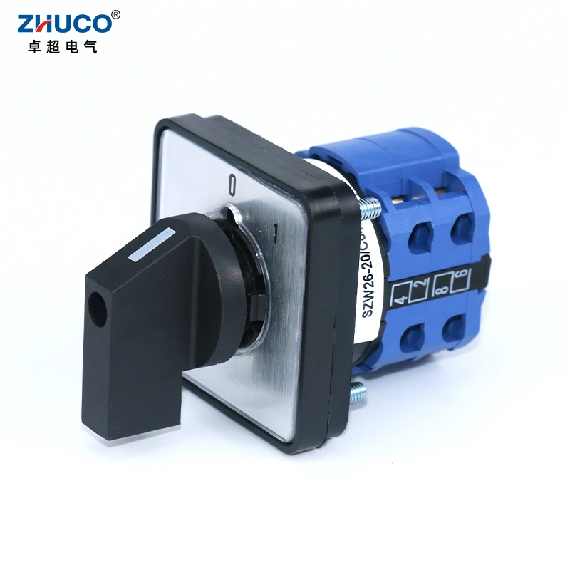 

ZHUCO SZW26/LW26-20 2 Phase 660V 20A 8 Terminals On Off Universal Cam Changeover Rotary Switch 64X64/48X48 Mm Panel Mount