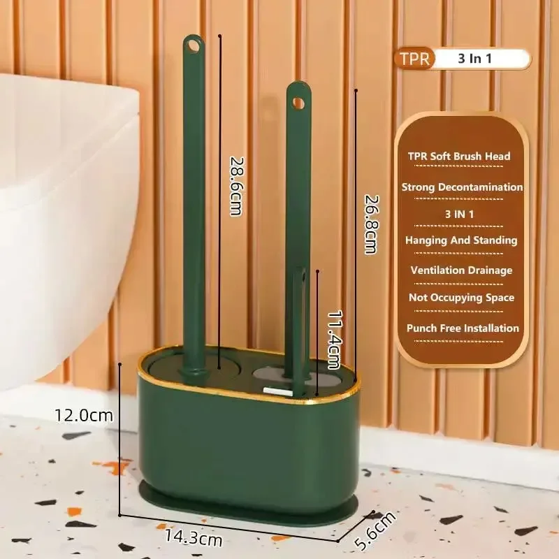 Multi-functional Toilet Brush Mounted No Punching Wall Silicone Tools with Bracket Home Bathroom Accessories Sets