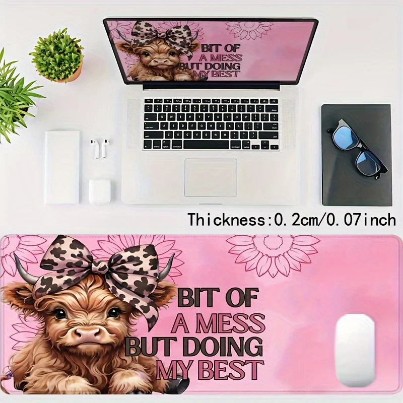 Cute Calf Bow Leopard Print Mouse Pad XL Non-Slip Rubber Desk Mat for Gaming Office