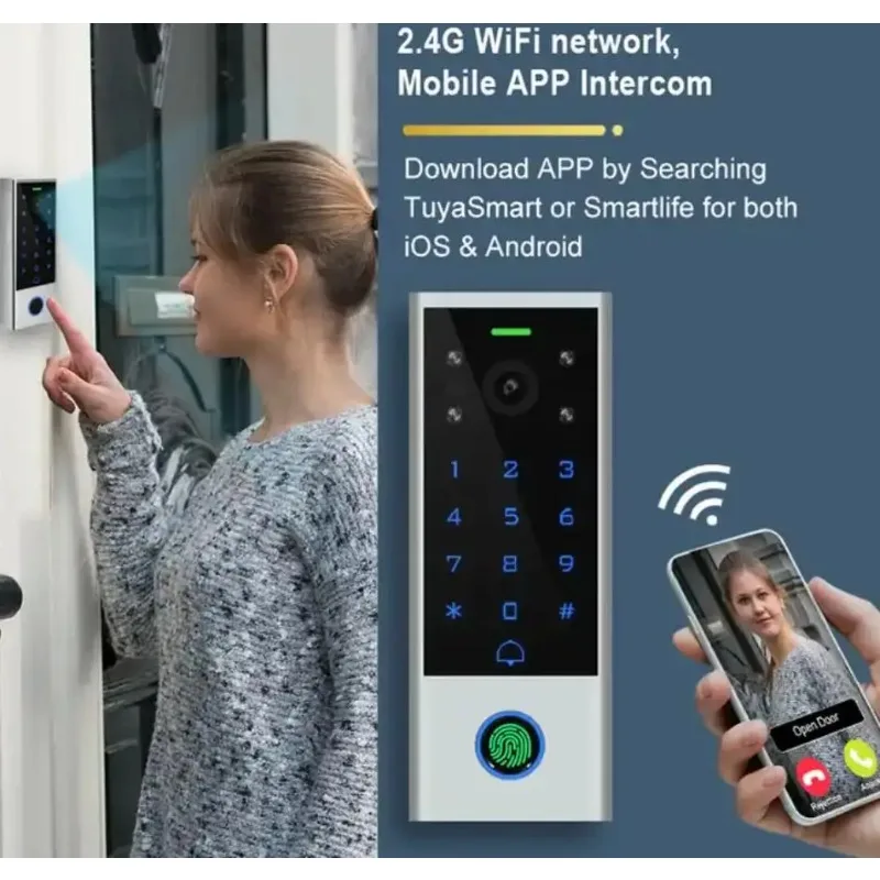 SF12 IP65 Weatherproof WiFi Video Doorbell Fingerprint Password Access Controller Two-Way Audio Tuya Smart Security Device