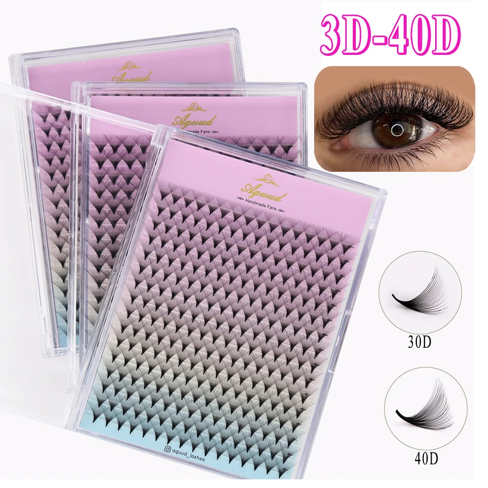 AGUUD Vorgefertigte Volumen-Wimpernverlängerungen 3D 4D 5D 6D 8D 10D 12D 30D 40D mit spitzer Basis, vorgefertigte Fächerwimpern mit mittlerem Stiel, sofort einsatzbereite Fächerwimpern