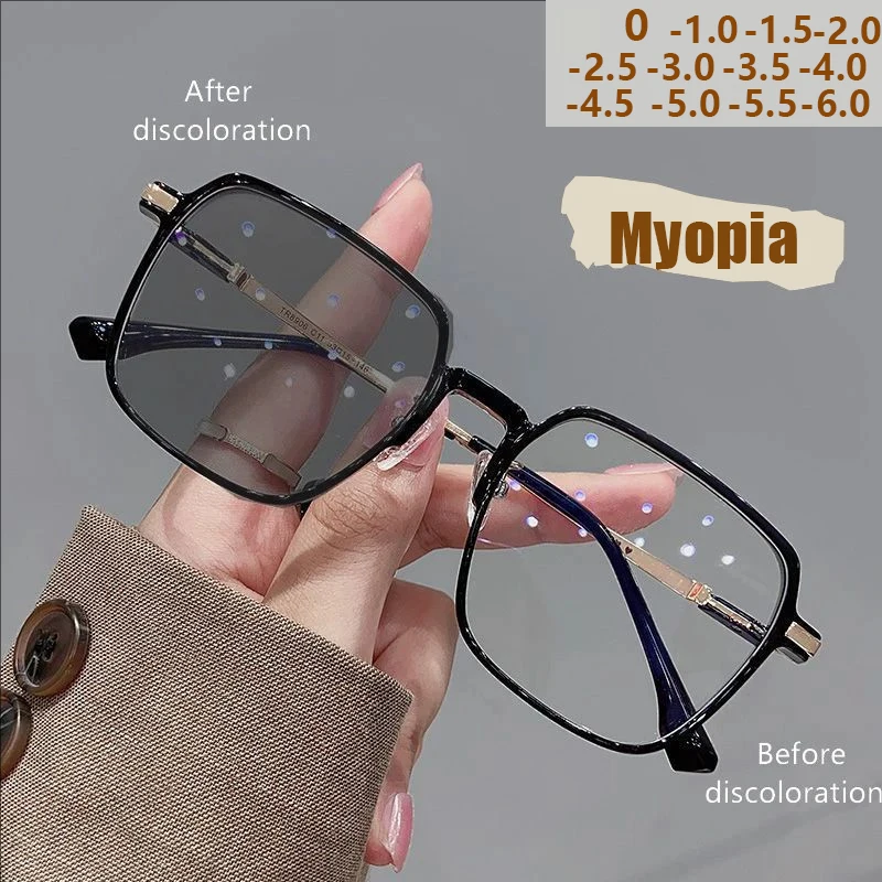 Neue Anti-Blaulicht-Brille für Frauen mit großem Rahmen, hochwertige, lichtverfärbte, modische Myopie-Brille 2055-1