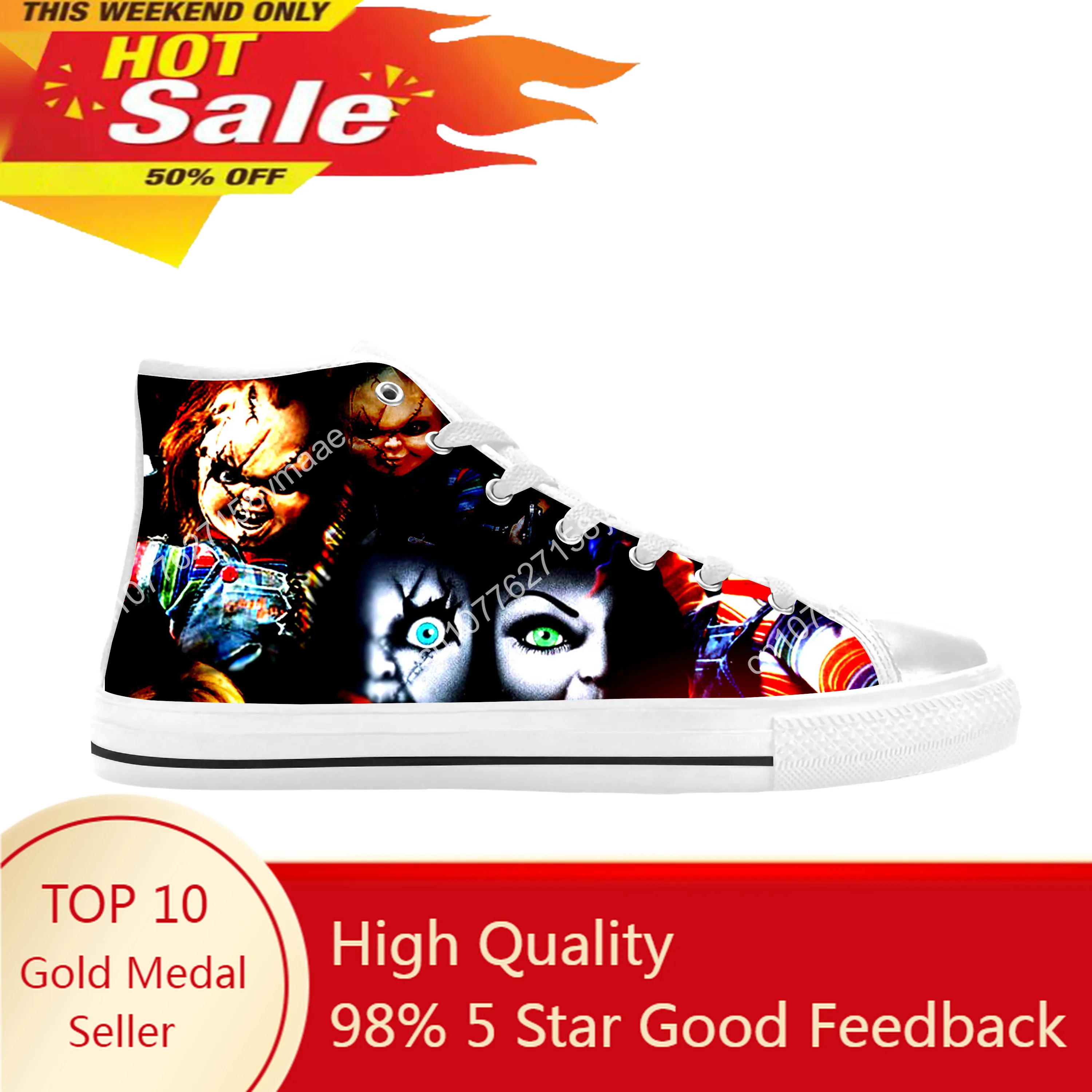 

Horror Movie Childs Play Chucky Halloween Gothic Casual Cloth Shoes High Top Comfortable Breathable 3D Print Men Women Sneakers