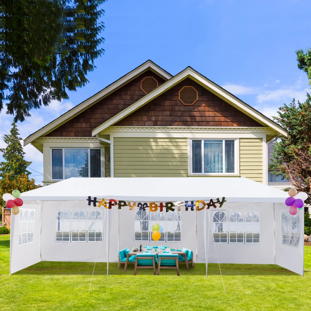 

3m X 9m 5-Sided Iron PE Cloth Spiral Pipe Pergola - Outdoor Party Tent with Windows for Weddings, Camping