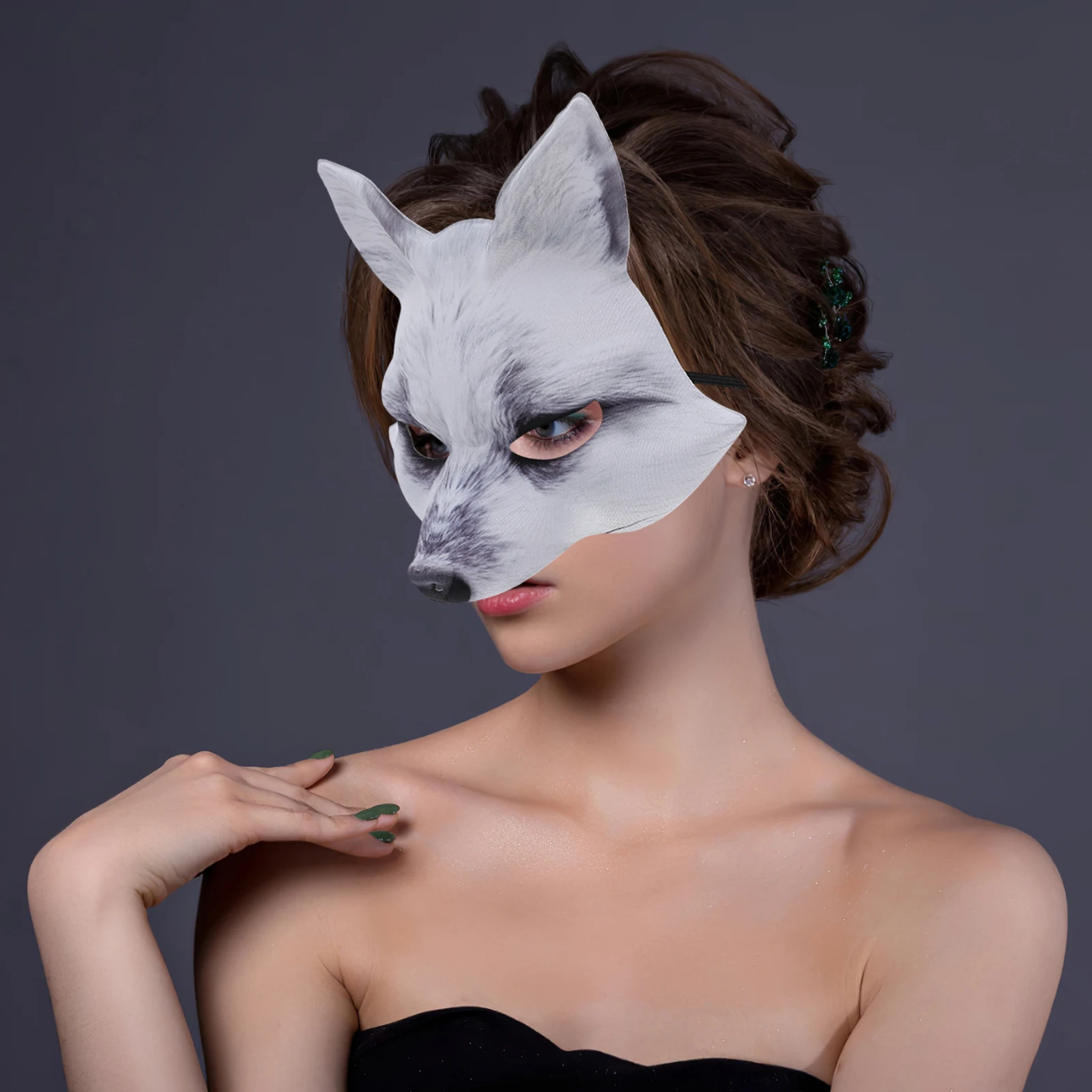 

Fox Mask Half Face Cosplay Costume Carnival Halloween Masquerade Ball Lightweight Comfortable Elegant Mysterious Design White