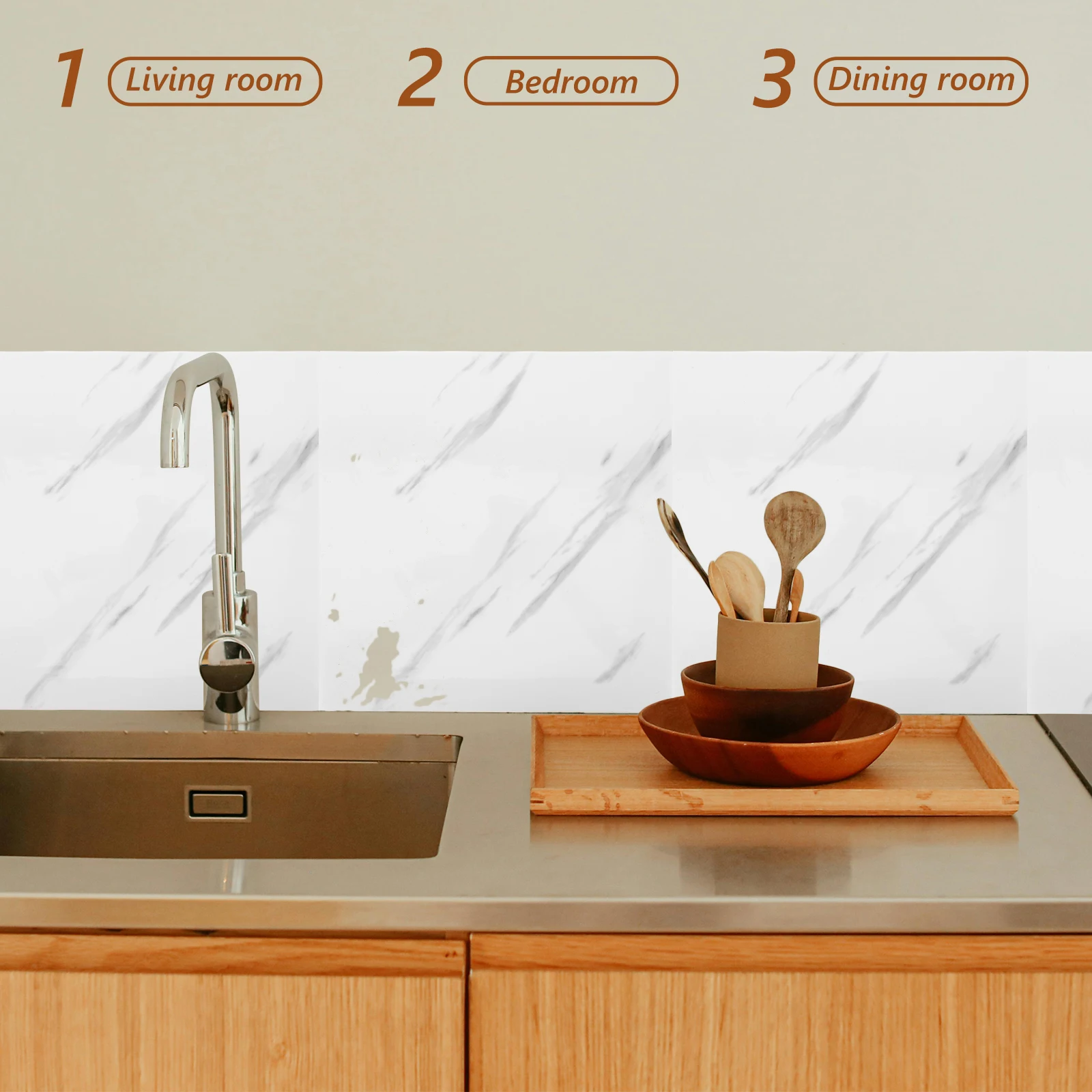 10Pcs Waterproof Peel and Stick Marble Tiles Self-Adhesive Wall Covering Easy Installation Kitchen Bathroom Living Room Bedroom