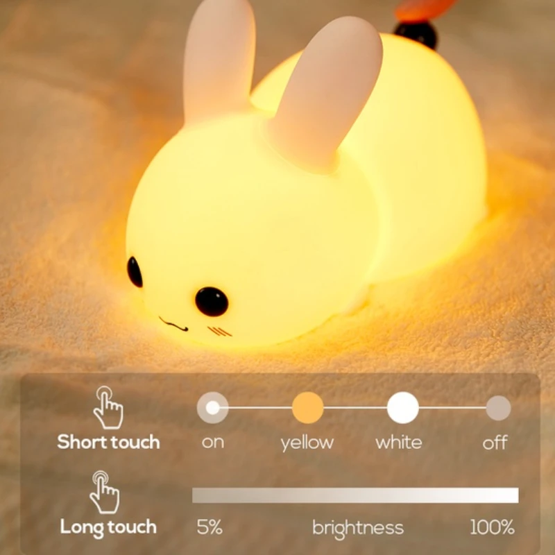 Touch Tinting Night Light Cute Cartoon Desk Lamp Sleep Atmosphere Lamp USB Rechargeable Two Tone Light Decor Lamp for Bedroom