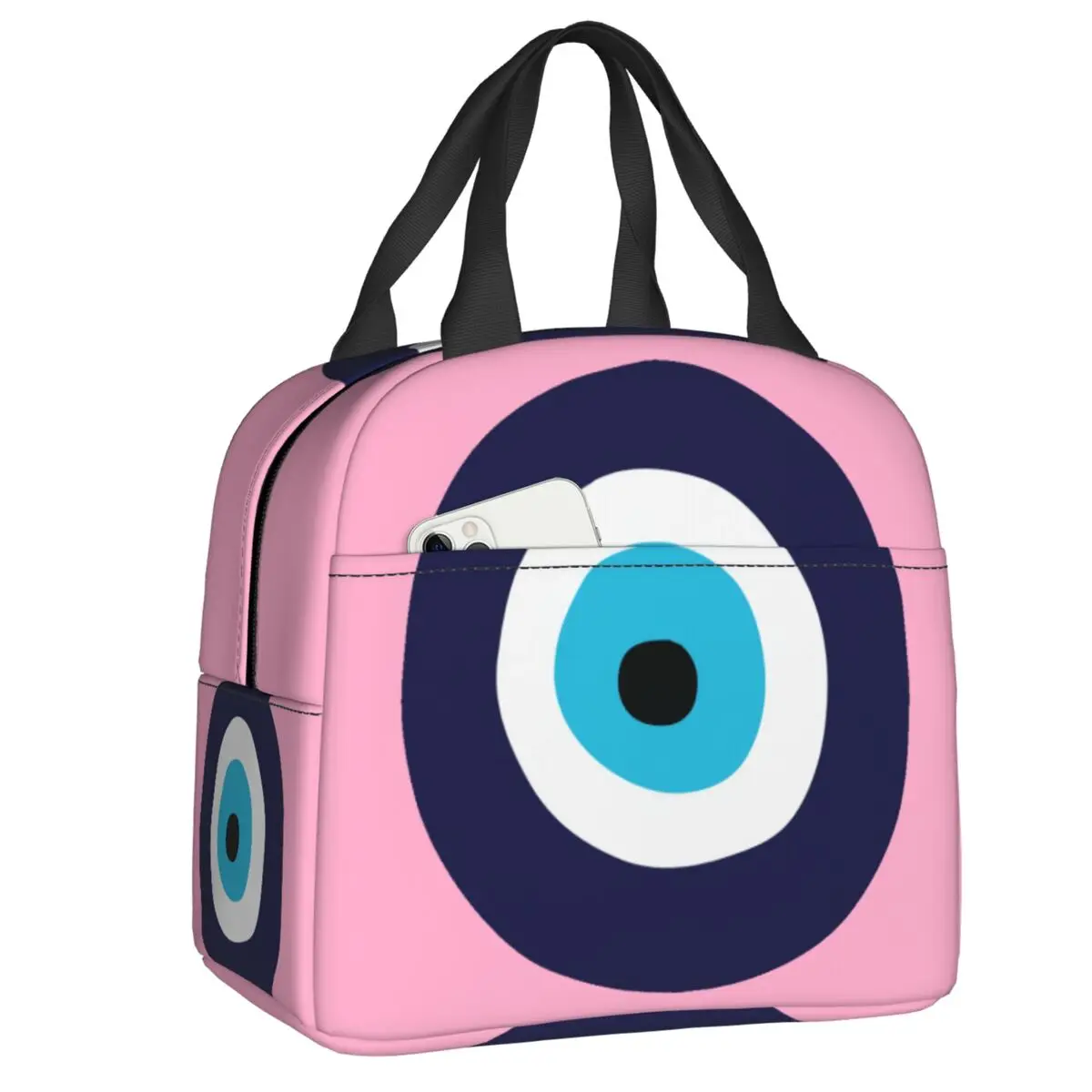 Custom Evil Eye Good Luck Symbol Portable Lunch Box Women Leakproof Thermal Cooler Food Insulated Lunch Bag Office Work