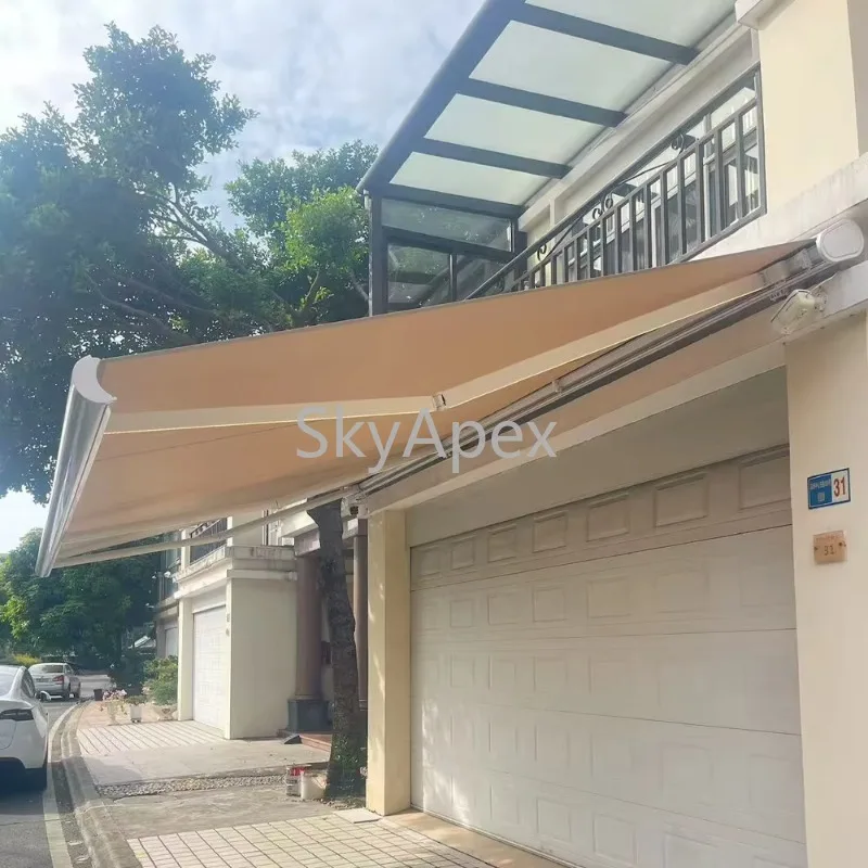 Manual Retractable  Folding  Arm Awning - Heavy-Duty Aluminum Alloy Porch Canopy  With Full UV Block Strong Sun Shade Protection