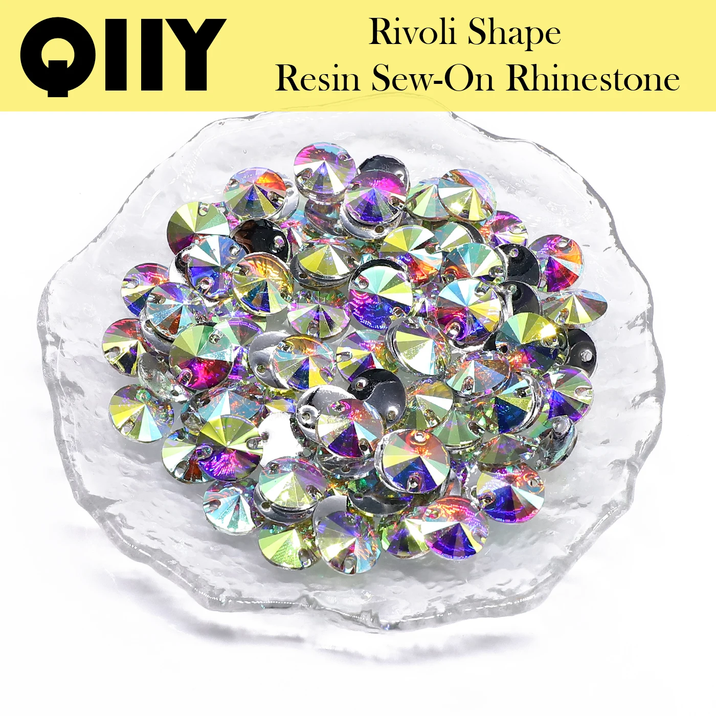 Multi-Sizes Crystal AB Rivoli Shape Resin Sew On Rhinestones 100Pcs Glitter Round Stone for DIY Sewing Accessories For Clothes