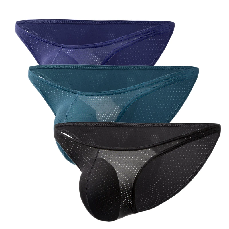 

3PCS Sexy Men Briefs Summer Breathable Underwear U Convex Thin Low Waist Men's Underpants Briefs Slip Underpants Jockstrap