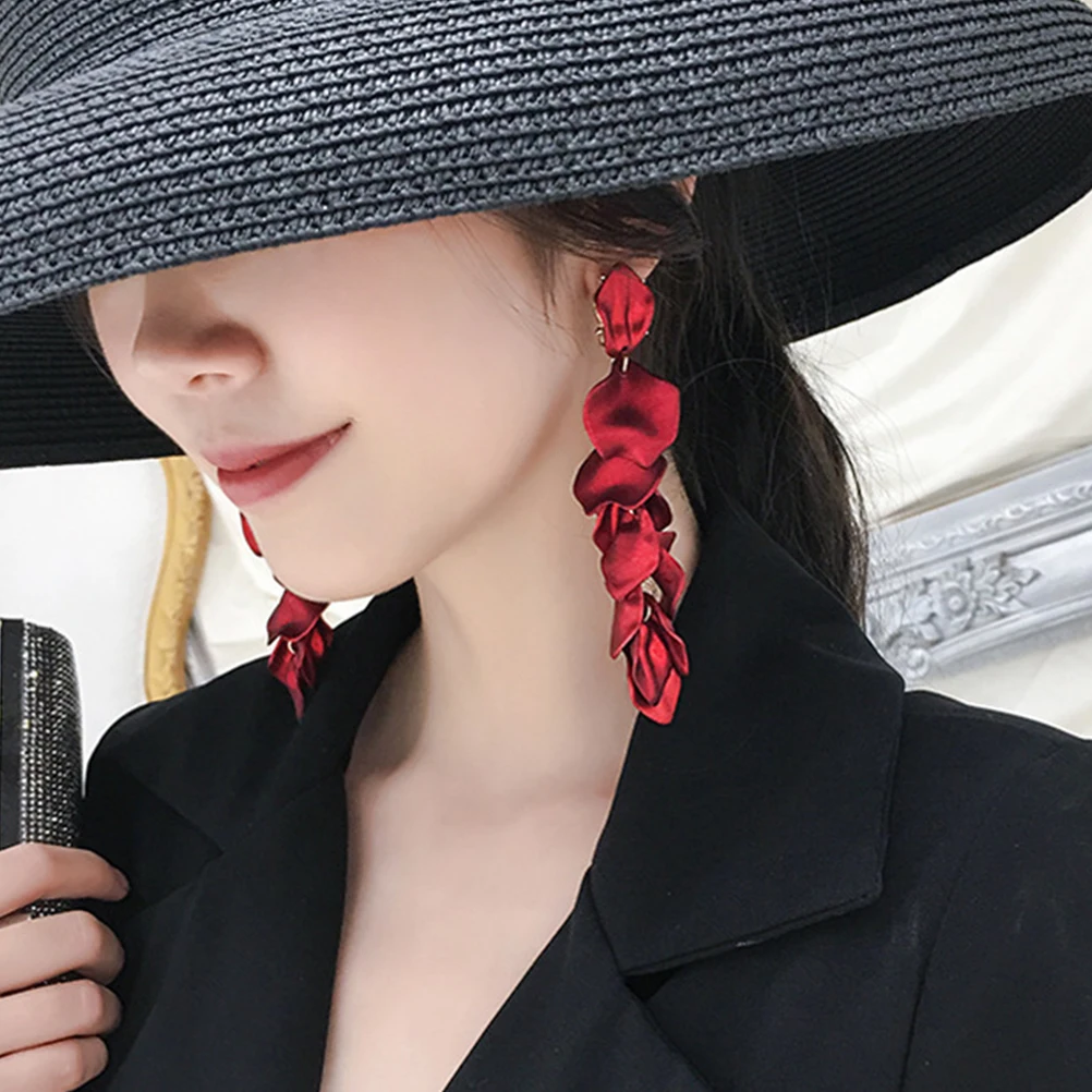

Rose Petals Acrylic Earrings Flower Fashion The Flowers Women Red Creative Miss