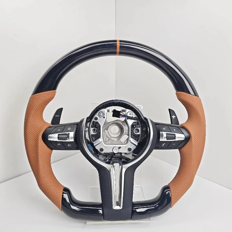 

For F01 F10 F20 F30 F32 F36 X5 F15 F25 F80 F82 F85 F87 F90 E90 Leather Steering Wheel Brown Color Piano Black M5 M4 M2 M6