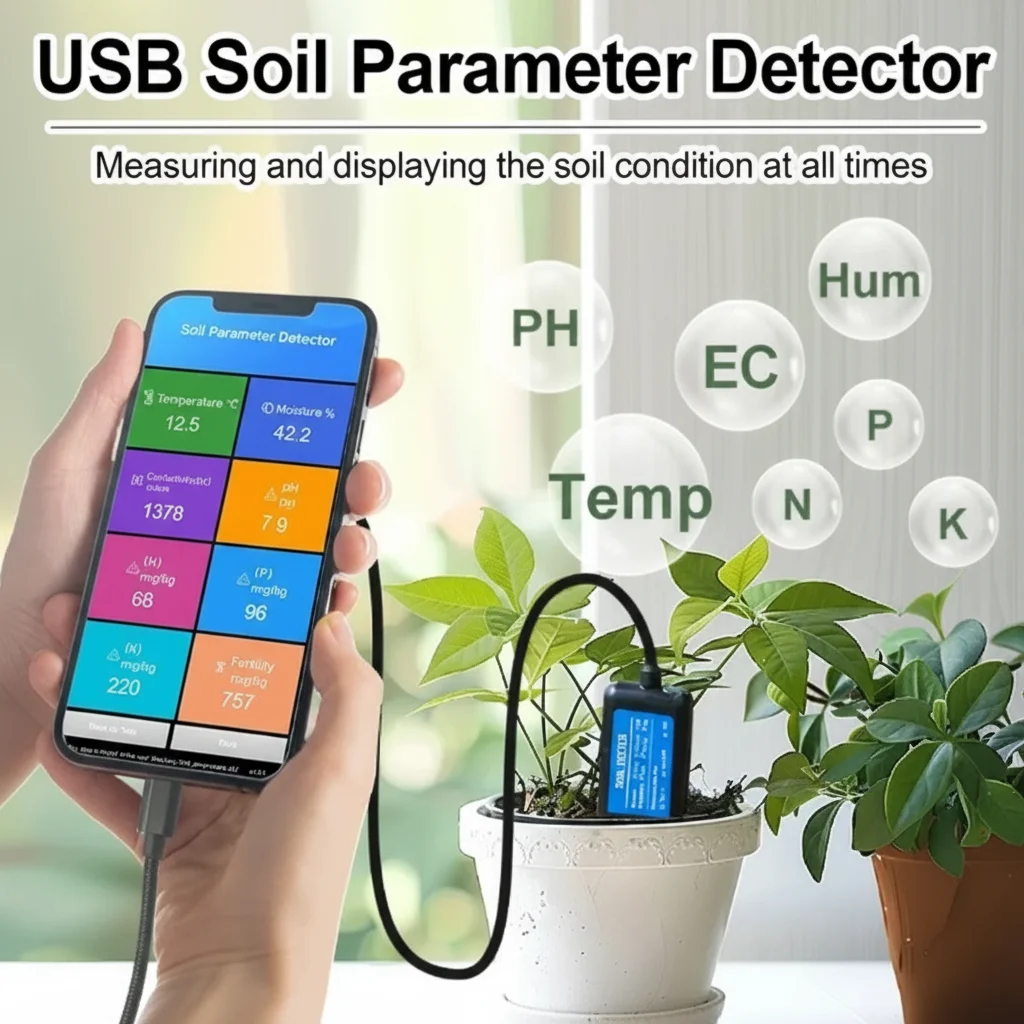 Professional 8-in-1 Wireless Soil Tester That Can Be Connected To A Mobile App To Measure PH, EC, Temperature, Moisture