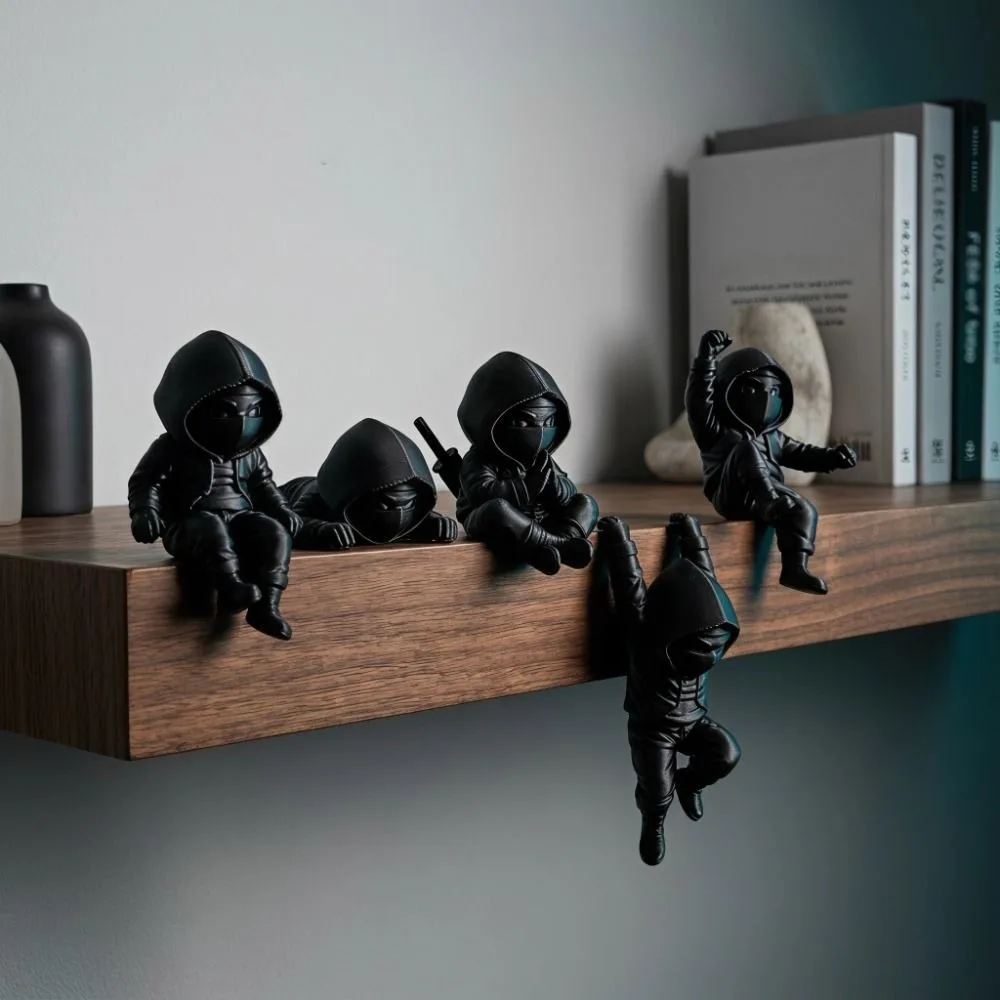 5 pcs Cute 3D Printing Ninja Ornaments Mini Funny Ninja Statue Five Action Postures Hanging Decor Monitor Top Decor Gift