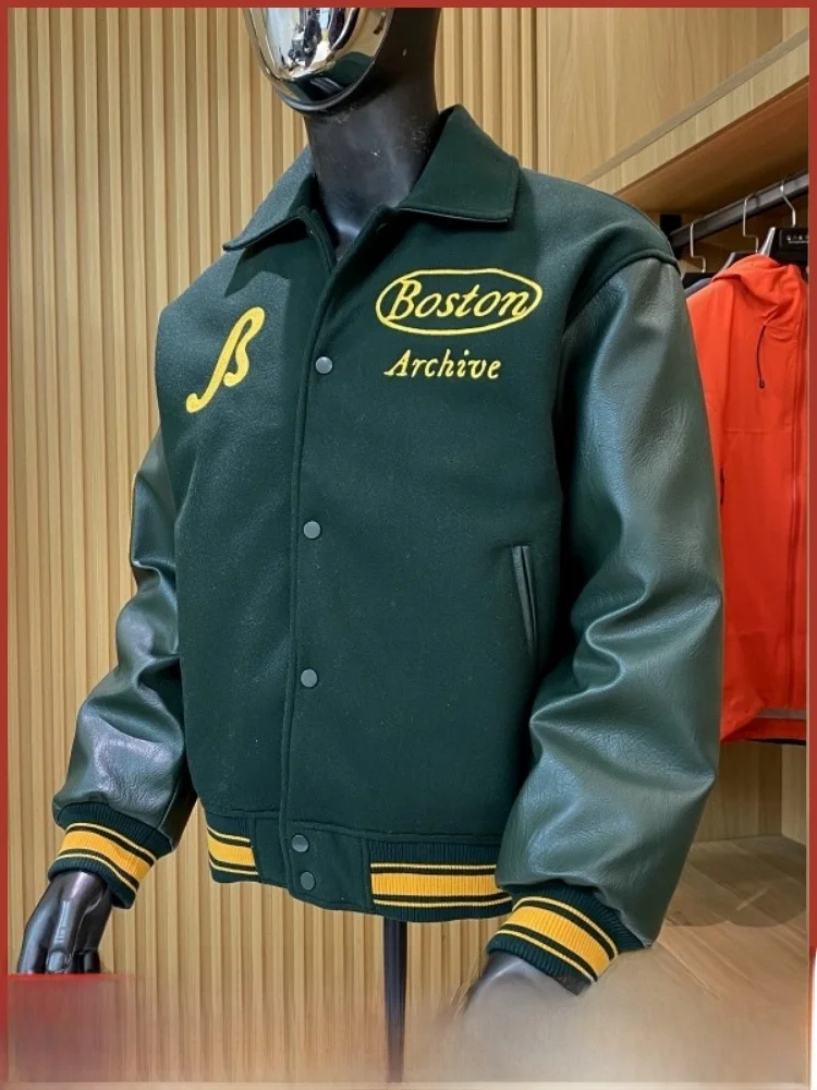 

Line Pilot Jaet Patchwork Embroidery Baseball Sle Cotton Coat Autumn Winter Vintage College Faion Men's Coat