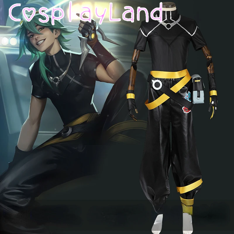 Ezreal Cosplay Game LOL Costume Adult Men Fantasia Black Uniform Suit Full Set Halloween Carnival Party Battle Suit Streetwear