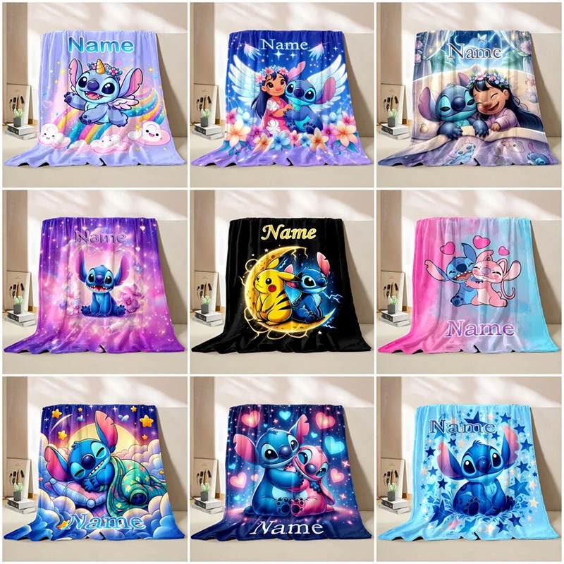 Personalized Custom Name Blanket Disney Stitch Printed Blanket for Sofa Bed Cover Blanket Suitable for Birthday Christmas Gifts