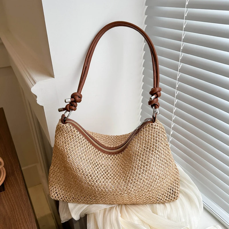 

Casual Beach Bag Summer Handmade Weaving Straw Bag Fashion Tote Women's Beach Travel Shoulder Slanting Bag