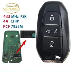 SUPERKEY Smart Remote Car Key Newest 3 Buttons For Peugeot 208 301 3008 5008 Keyless Go Traveler Expert 4A Chip 433MHz