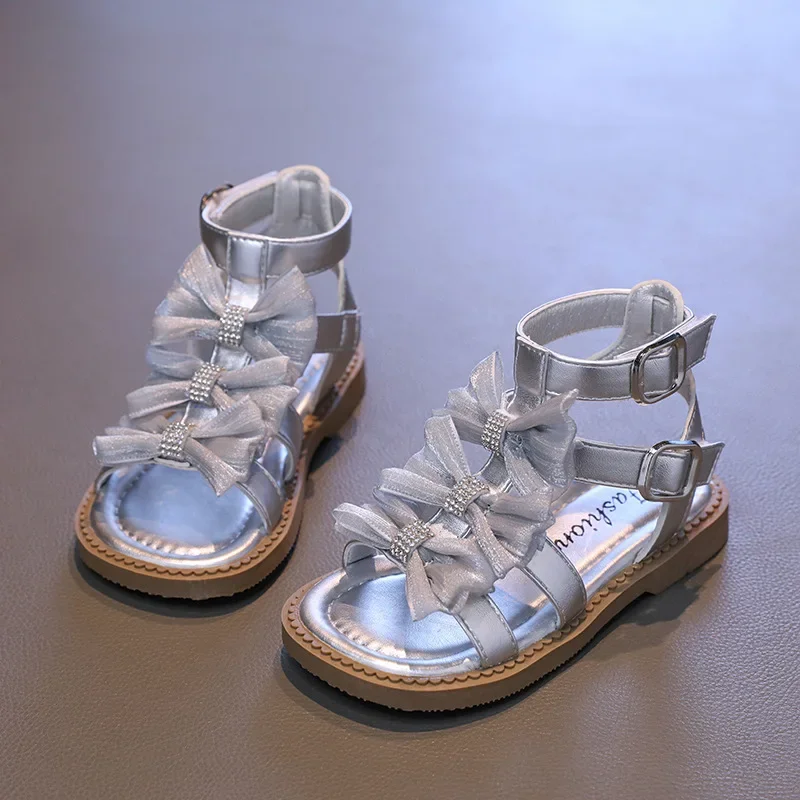 

Children's Roman Sandals Fashion Rhinestone Bow Girls' Princess Sandals Summer Soft Sole Anti Slip Baby Kid's Casual Sandals