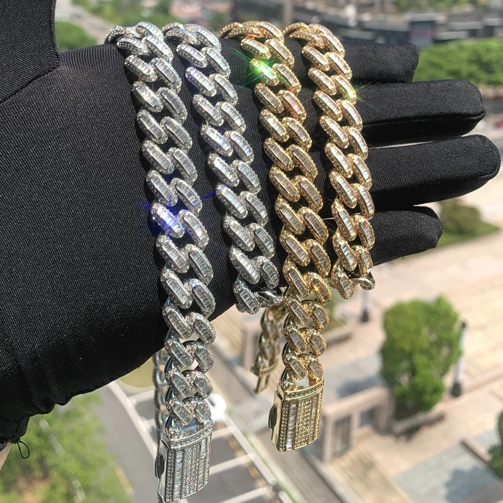 

2025 Новый Iced Out 14 мм CZ Miami Box Застежка Кубинская цепочка Ожерелье 5A Циркон Колье Хип-Хоп Мода Женщины Мужчины Ювелирные Изделия