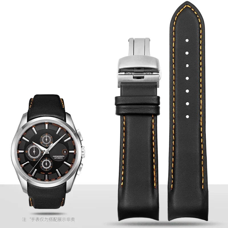 

Для Tissot T035 бабочка стальная пряжка ремешок из телячьей кожи браслеты из натуральной кожи ремешок для часов изогнутый конец сменный 22 мм 23 мм 24 мм